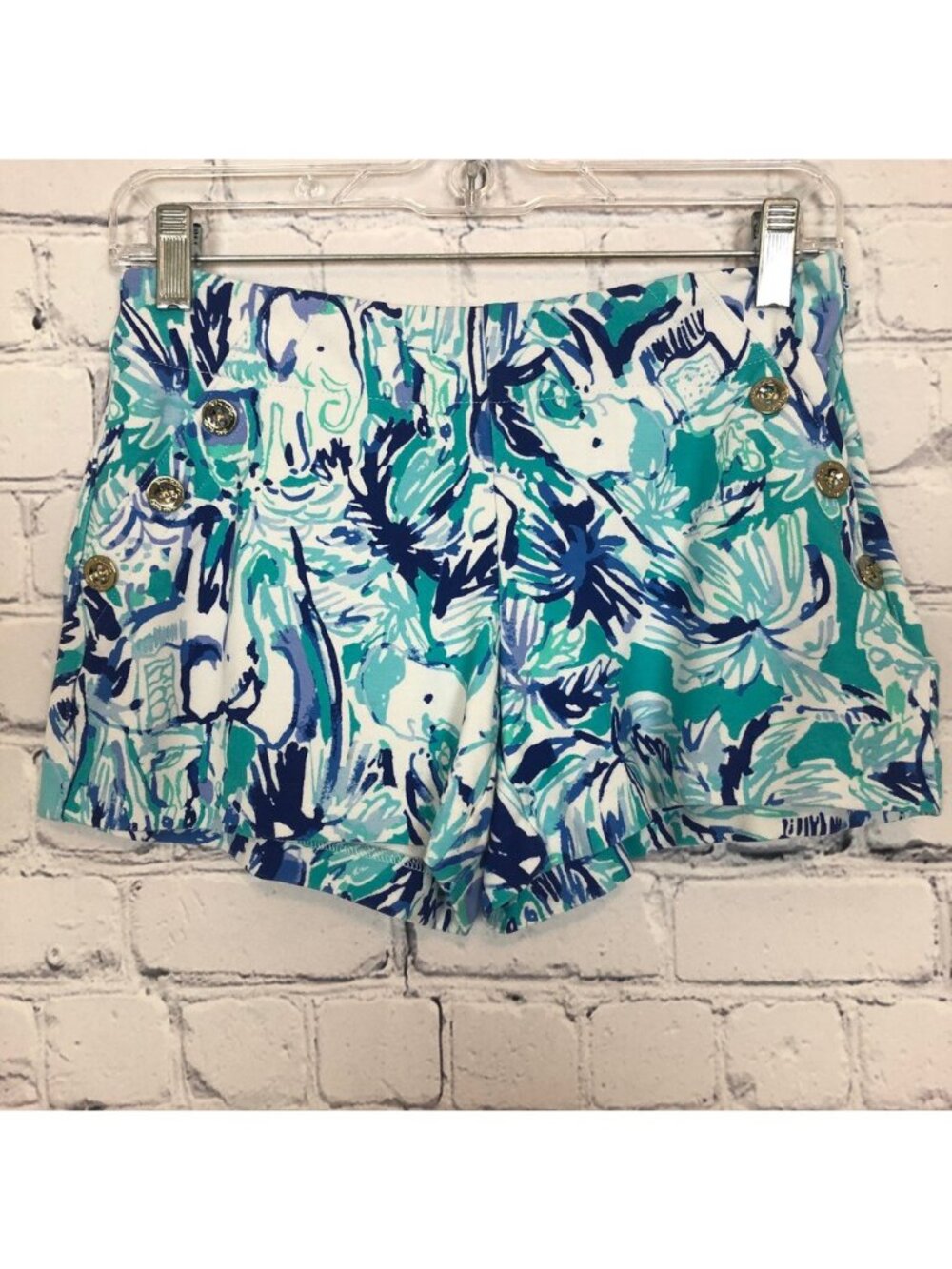 Lilly Pulitzer Marina Knit Shorts Size 2 Tropical Turquoise Elephant Appeal